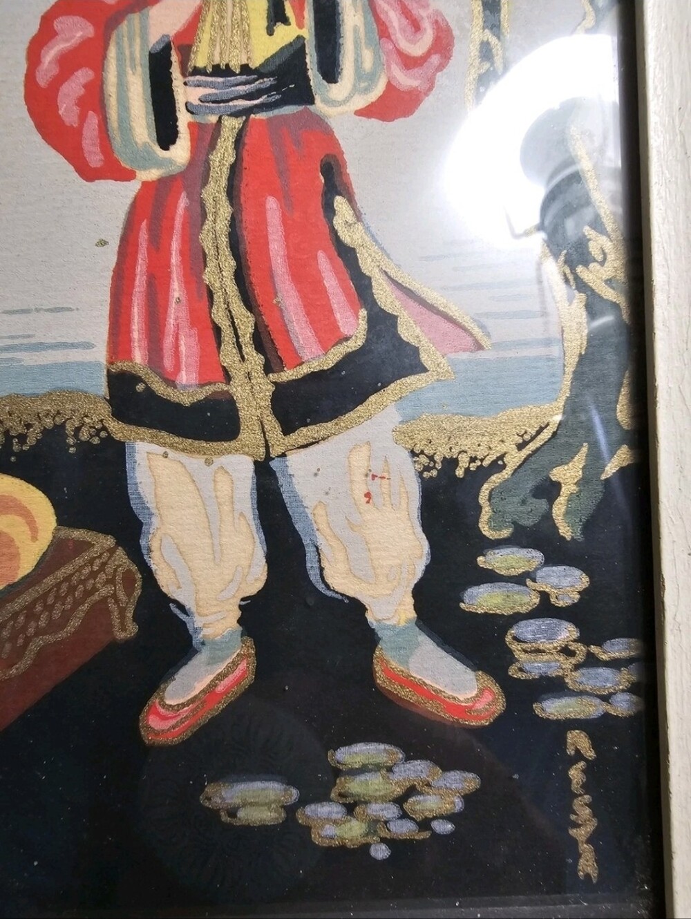 Mid-Century Japanese Signed Gouache Painting Vibrant Figures & Pagoda - Picture 8 of 15